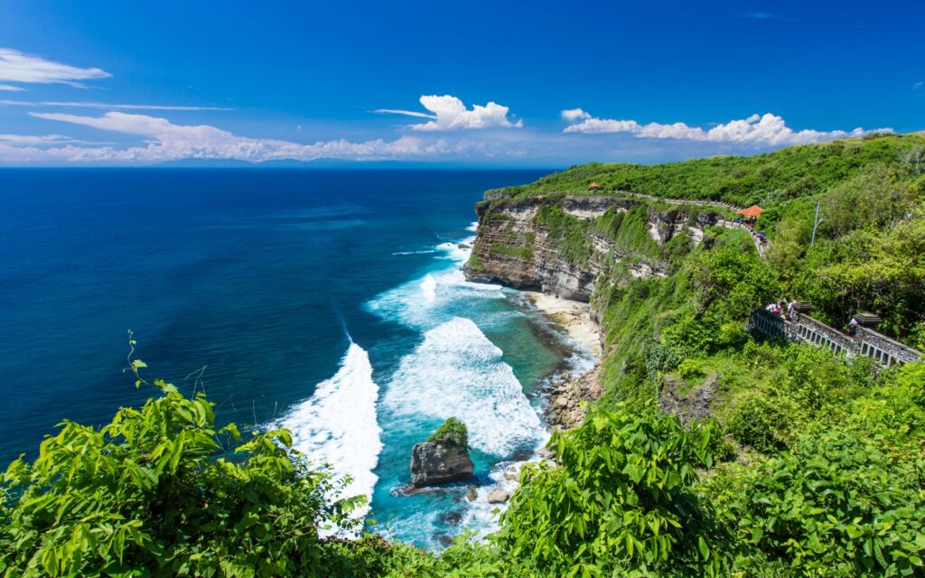 The Hindu temple Pura Luhur Uluwatu situated over the cliffs of South Kuta, Bali, Indonesia.