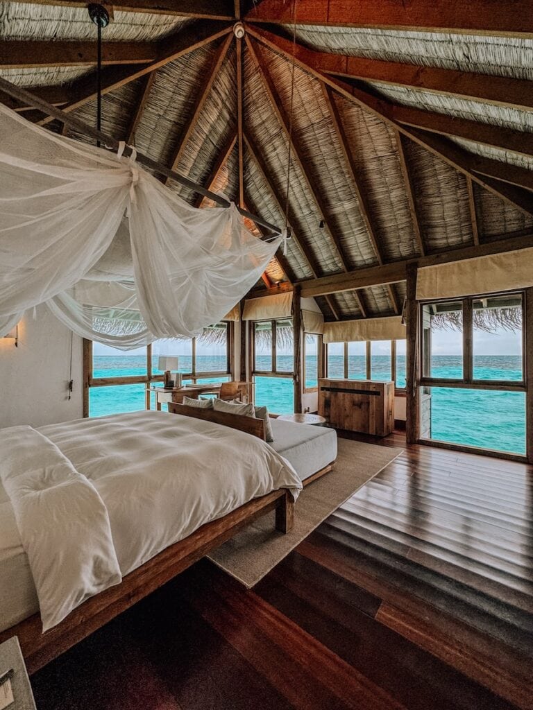Master bedroom Sunset Crusoe Residence overwater villa Maldives