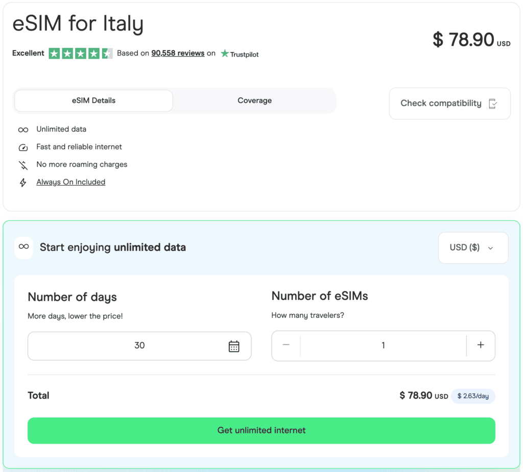 イタリアにとって最高のesim
